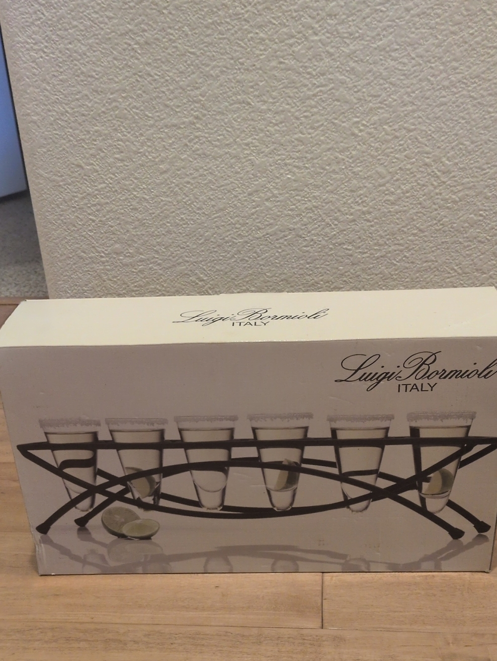 Luigi Bormioli Italy 6 Shot Glass Holder Set